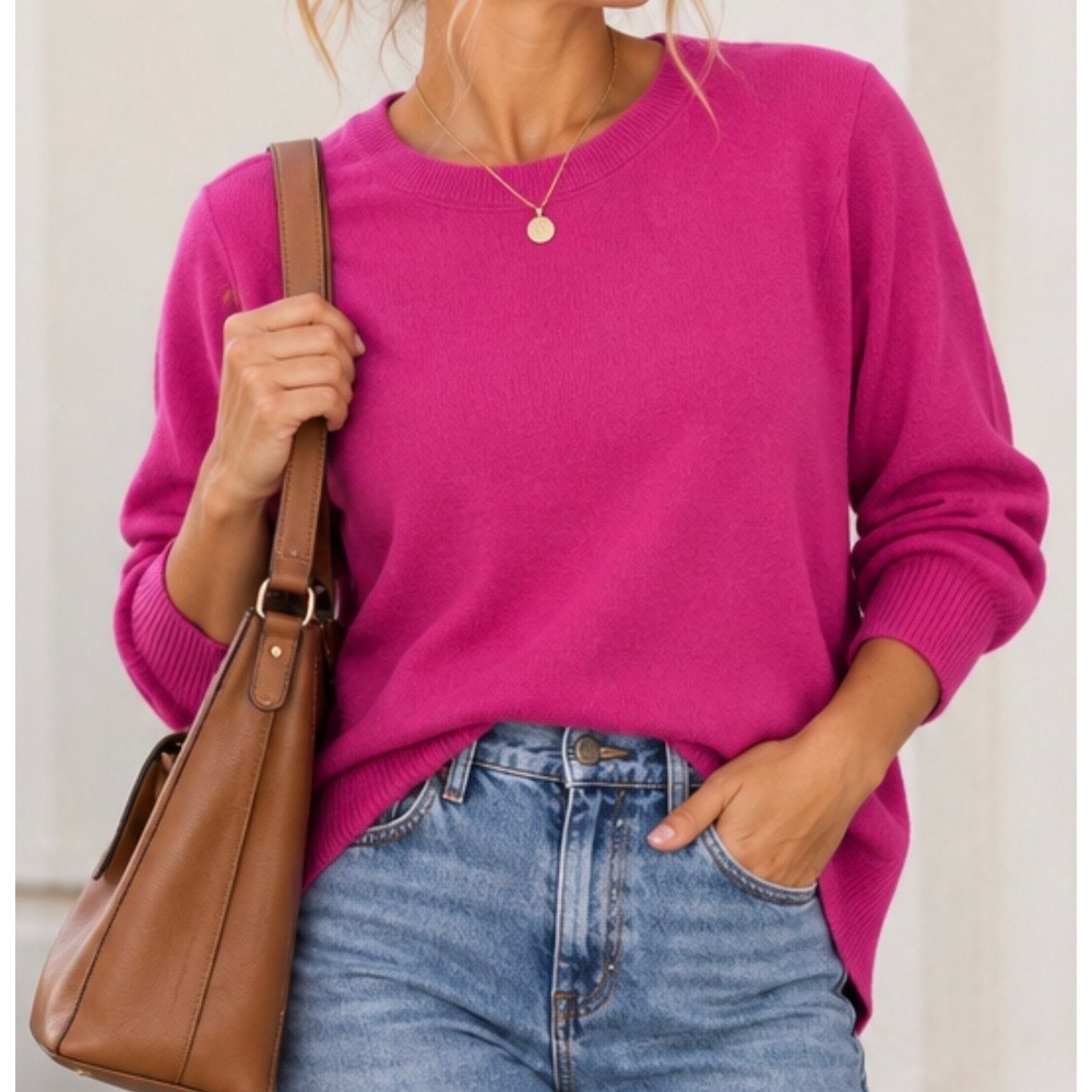 J.Crew Merino Wool Sweater Womens XL Pink 3/4 Sleeve Crewneck 93577 Classic